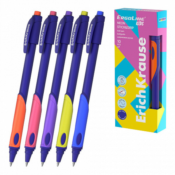 Ручка шар ERICH KRAUSE 63116  ErgoLine® для левшей Stick&Grip Neon