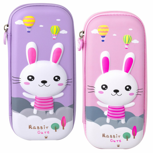 Пенал-косметичка ALINGAR AL-13096 EVA, 80х210 мм, "RABBIT cute", микс (роз и фиолет), молния