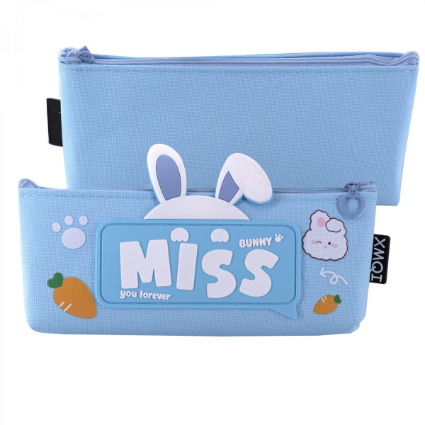 Пенал-косметичка ALINGAR AL-11360 90х210 мм, "Bunny miss you forever", голубой, ПВХ, молния