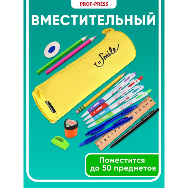 Пенал-тубус Проф ПН-2086 ЖЕЛТЫЙ полная печать на ткани, 210х75х75