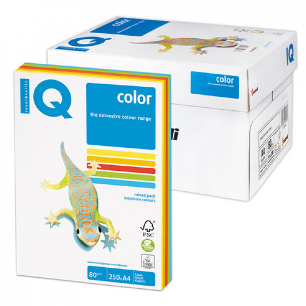 Бумага IQ (АйКью) color, А4, 80 г/м2, 250 л. (5 цв. x 50 л.), цветная интенсив, RB02
