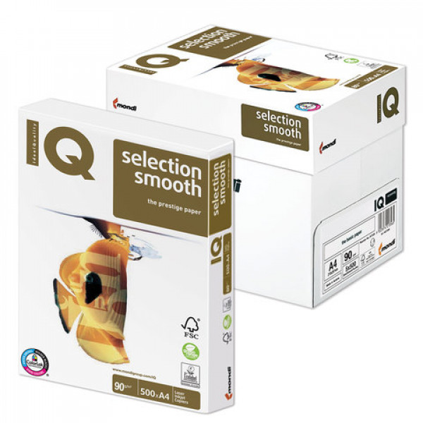 Бумага IQ SELECTION SMOOTH, А4, 90 г/м22, 500 л., для струйной и лазерной печати, А+, Австрия, 169% (CIE)