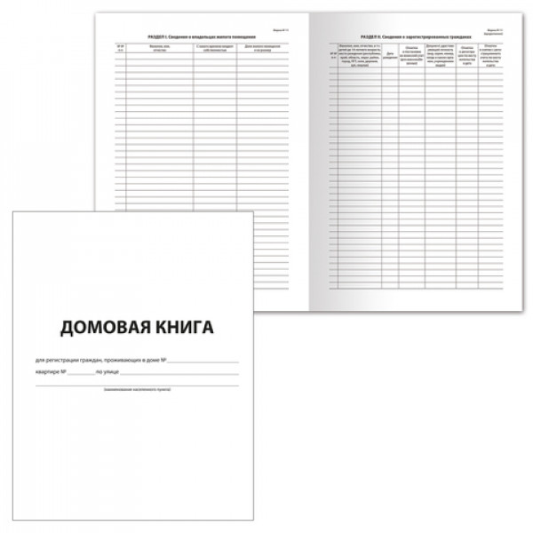 Книга "Домовая (поквартирная) книга" Форма №11, (12 л.), А4, 198х278 мм, BRAUBERG, картон, блок офсет, 130192
