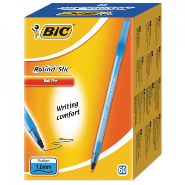 Ручка шариковая BIC "Round Stic", СИНЯЯ, корпус голубой, узел 1 мм, линия письма 0,32 мм, 921403