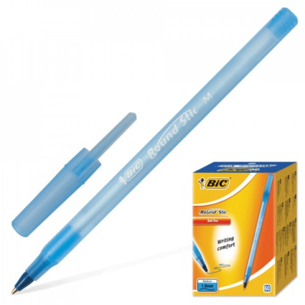 Ручка шариковая BIC "Round Stic", СИНЯЯ, корпус голубой, узел 1 мм, линия письма 0,32 мм, 921403