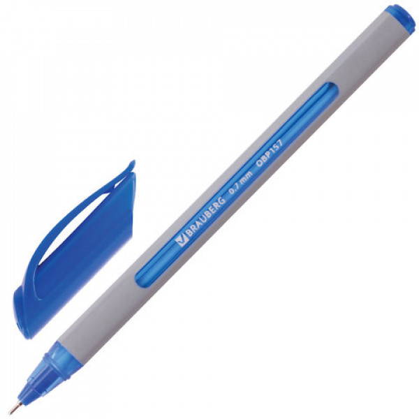 Ручка шар масляная BRAUBERG "Extra Glide Soft Grey", СИНЯЯ, узел 0,7 мм, линия письма 0,35 мм, OBP157