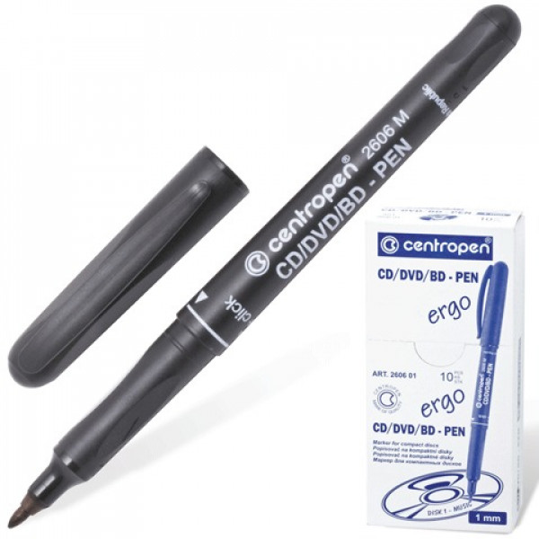 Маркер перманентный для CD и DVD Centropen CD-PEN, ширина линии 1 мм, черный, 4606/1Ч