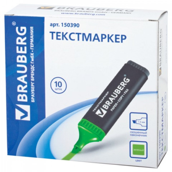 Текстовыделитель BRAUBERG «Contract», ЗЕЛЕНЫЙ, линия 1-5 мм, 150390