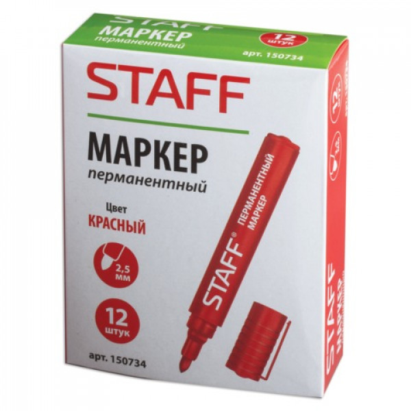 Маркер перманентный STAFF, круглый наконечник 2,5 мм, красный, 150734