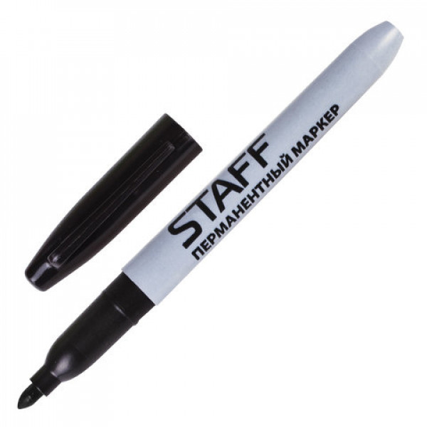 Маркер перманентный (нестираемый) STAFF, эргономичный корпус, круглый наконечник, черный, 151233
