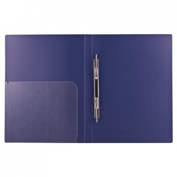 Папка с метал.пруж.скоросш.+карман BRAUBERG диагональ, темно-синяя, до 100 листов, 0,6 мм, 221352