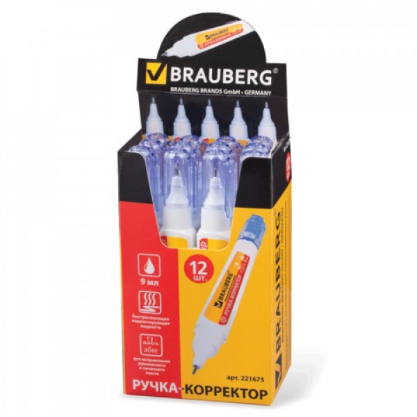 Корректирующая ручка 9мл метал након BRAUBERG 221675
