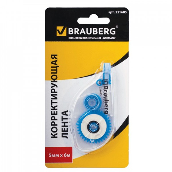 Корректирующая лента BRAUBERG, 5 мм х 6 м, в блистере, 221685