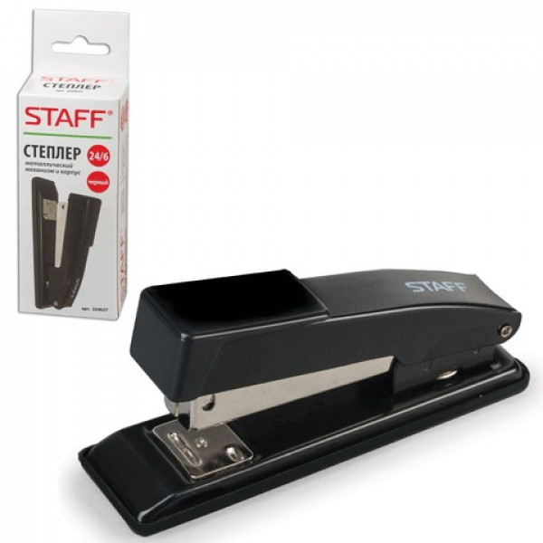 Степлер №24/6 20л STAFF металл/кор черный 224627