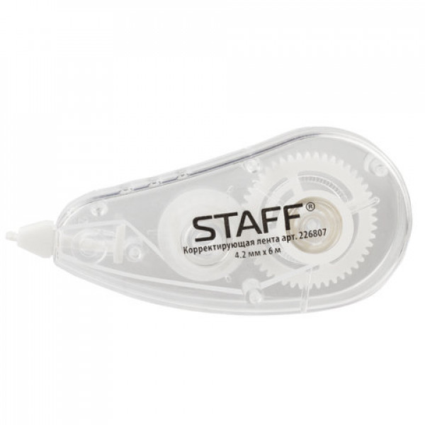 Корректирующая лента STAFF, 4,2 мм х 6 м, корпус прозрачный, блистер, 226807