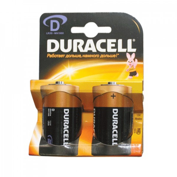 Батарейки DURACELL Basic, D LR20, Alkaline, 2 шт., в блистере 052512