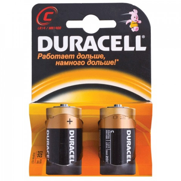 Батарейки DURACELL Basic, C LR14, Alkaline, 2 шт., в блистере, 1,5 В (Вышел срок годности)