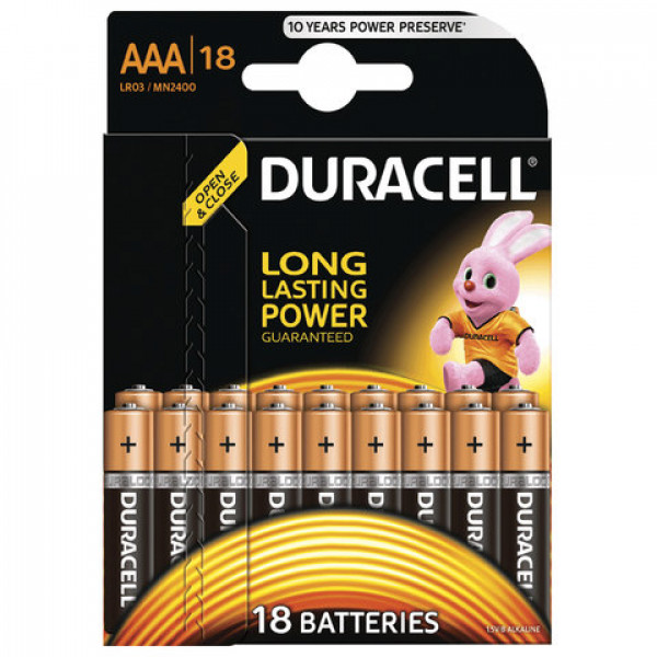 Батарейки DURACELL Basic, AAA LR03, Alkaline, 18 шт., в блистере, 1,5 В, 81483686