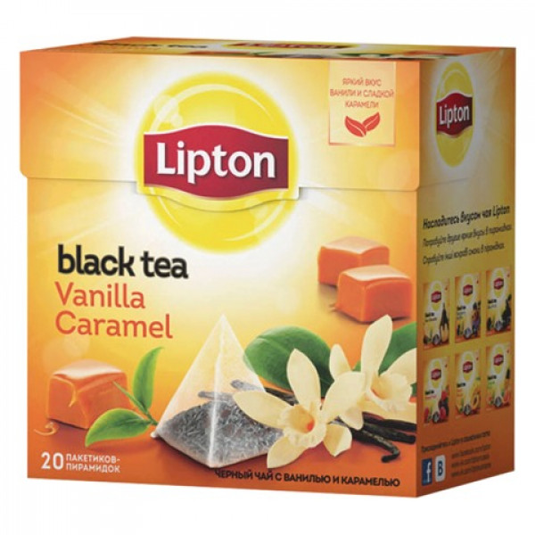 Чай LIPTON (Липтон) "Vanilla Caramel", черный с ванилью и карамелью, 20 пирамидок по 2 г, 21187937